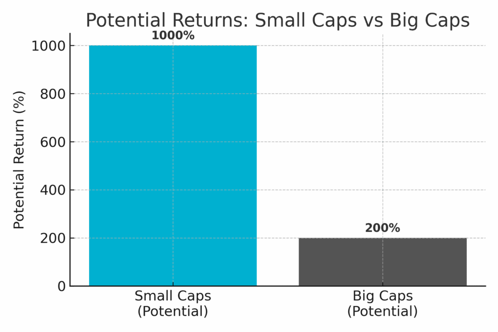 Bar chart showing potential returns of ASX Small Cap Stocks compared to big caps.