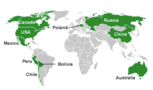 countries producing silver map