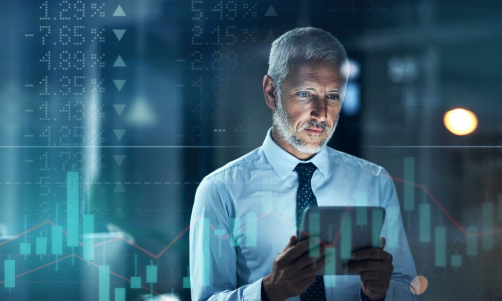 Executive checking stocks